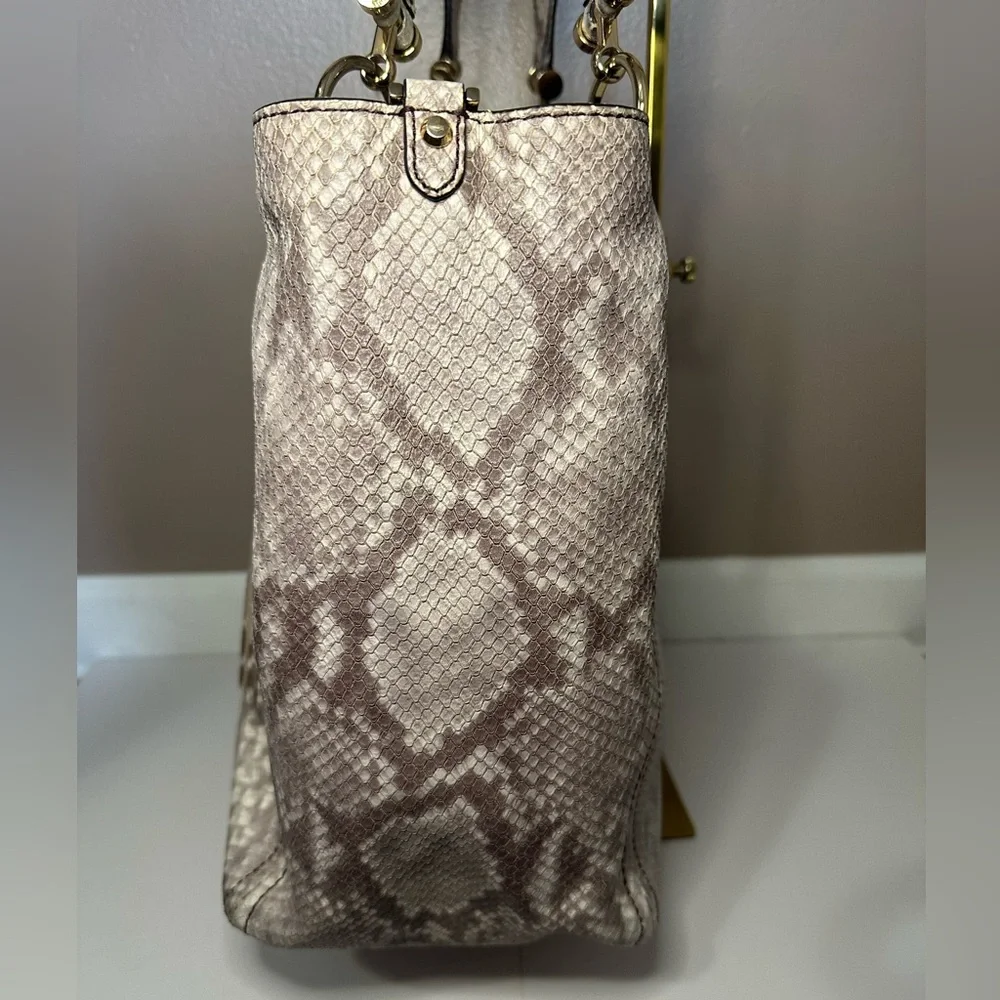 Michael Kors EUC Frances Snake Embossed Leather Shoulder Bag in Cocoa